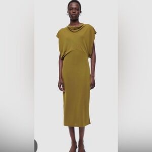 DRAPED COWL-NECK MIDI DRESS